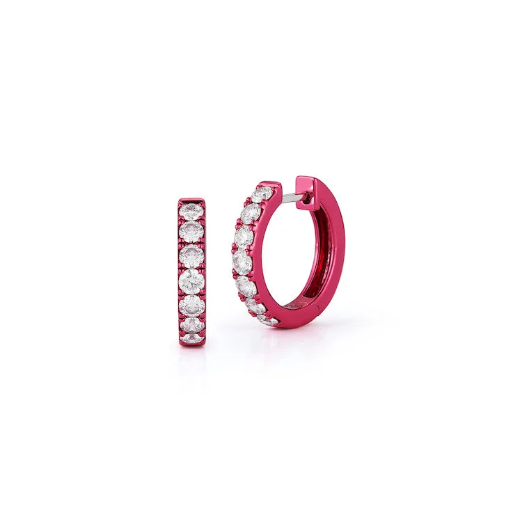 hand-stamped coordinates bracelet Diamond Huggies with Pink Rhodium
