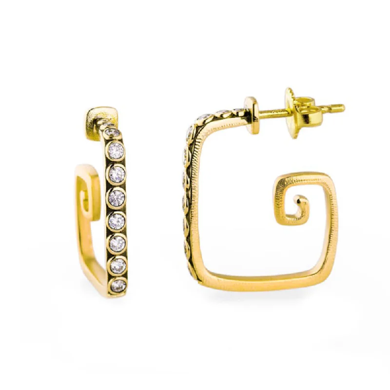 vintage-inspired pearl brooch Diamond & Yellow Gold Earrings - "Spiral"