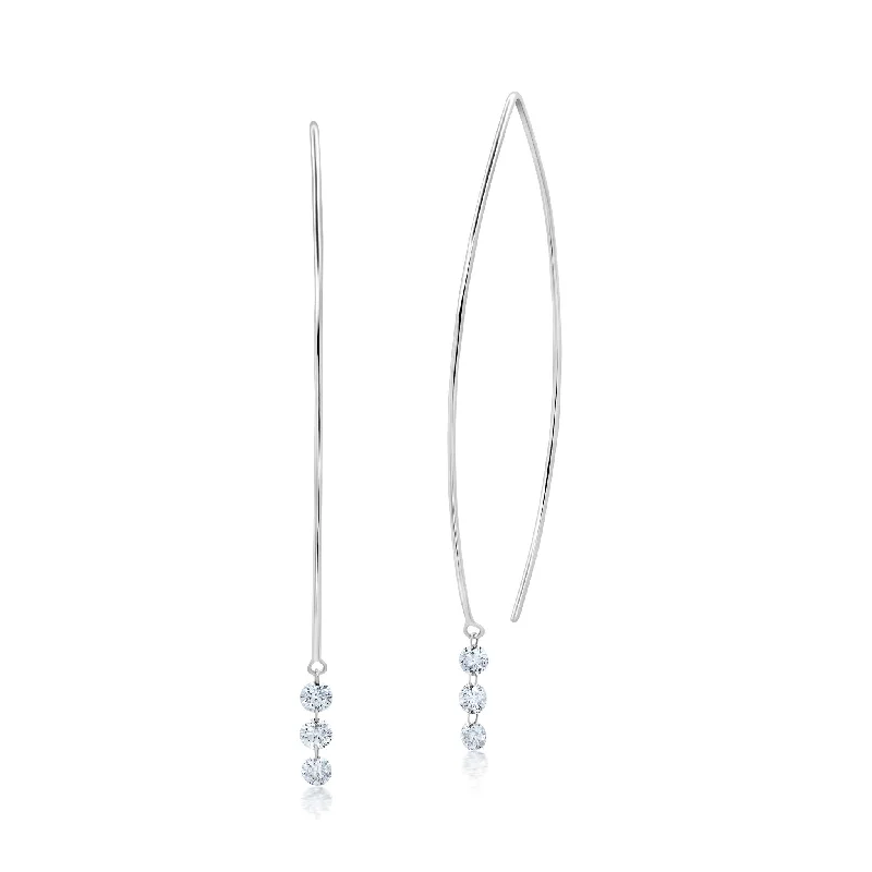 silver infinity knot ring White Gold Three Floating Diamond Earrings
