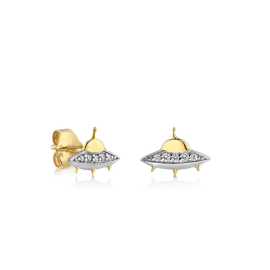 tiny gold huggie hoops Flying Saucer Studs