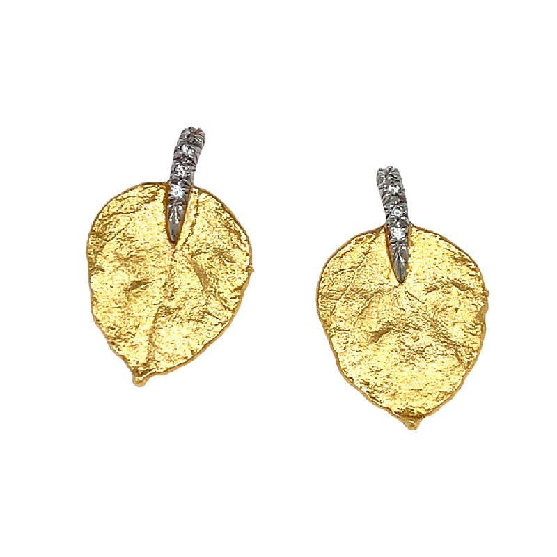 emerald cut diamond wedding ring Gold and Diamond Leaf Earrings - "Glittering Aspen"