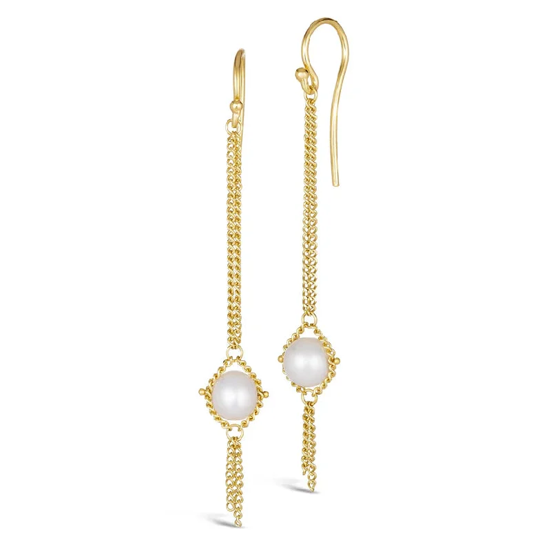 vintage art deco bracelet Gold & Freshwater Pearl Drop Earrings - "Dewdrop"