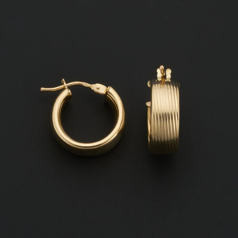 simple gold bar stud earrings Gold Ribbed Wide Hoops