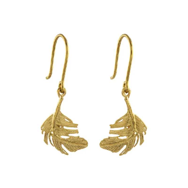 handmade braided leather necklace Gold Vermeil Feather Dangle Earrings