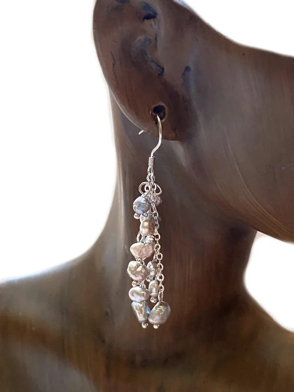 delicate heart stud earrings Gray Pearl Cascade Dangles
