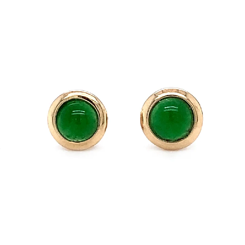 classic gemstone stud earrings Green Jadeite & Yellow Gold Stud Earrings