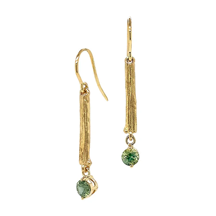 minimalist gold crescent moon necklace Green Montana Sapphire & Yellow Gold Drop Earrings - "Christabel"