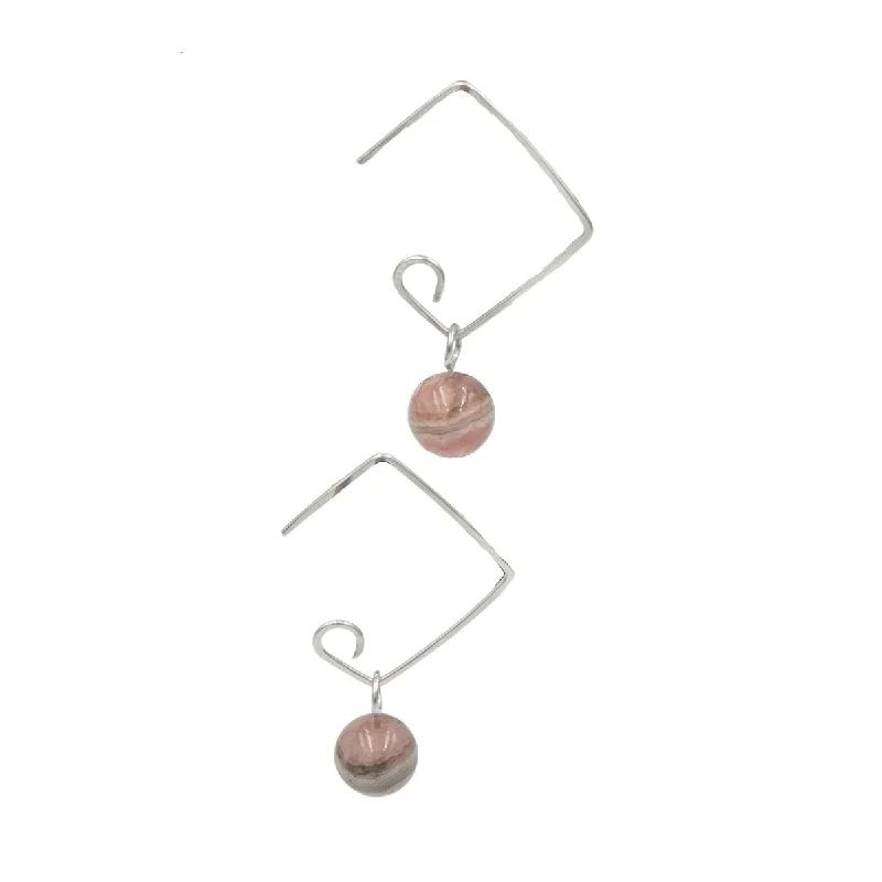 dainty pearl and diamond ring Hammered Squares With Rhodochrosite Dangles