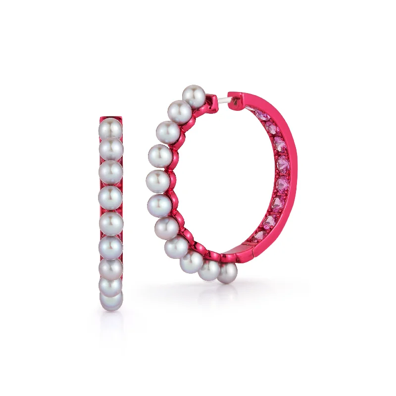 braided gold chain bracelet Hot Pink Sapphire and Seed Pearl Hoops with Enamel