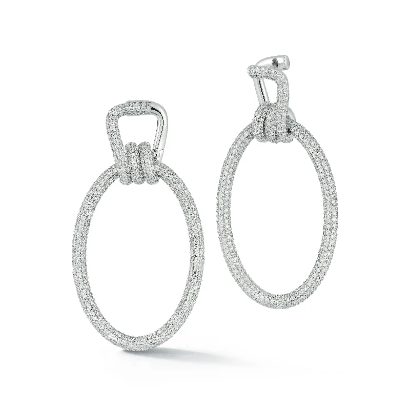 gold and diamond nose stud Huxley 18K White Gold All Diamond Elongated Coil Link Earrings