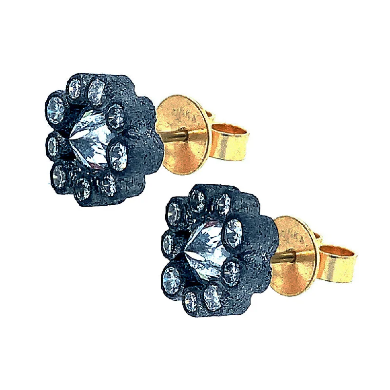 sleek black titanium ring Inverted Diamond Halo Earrings -"Celestials"