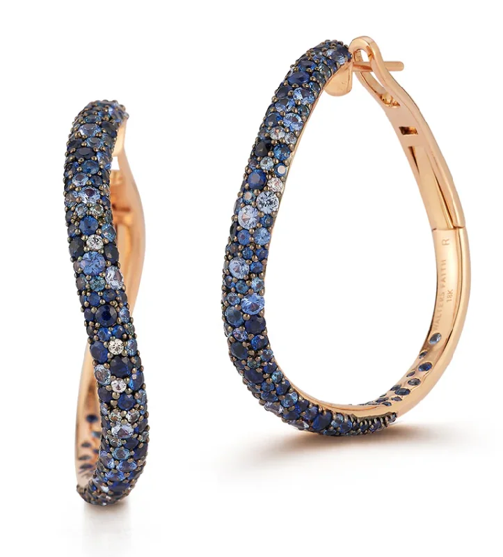 raw amethyst ring silver Julian Curved Hoop Earrings - Blue Sapphire