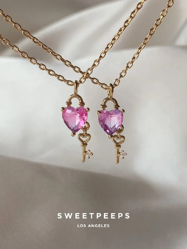 minimalist cubic zirconia earrings Key To My Heart Pink Necklace