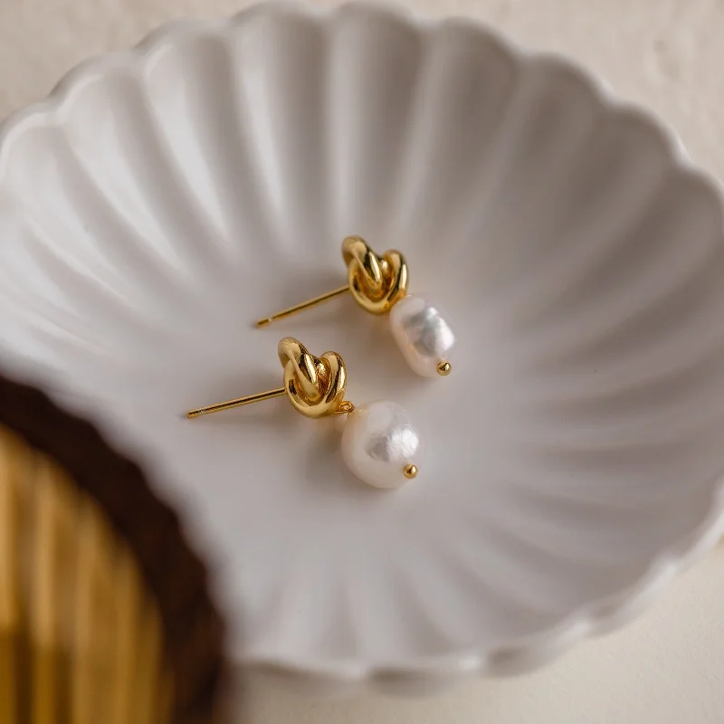 handmade silk thread earrings Knot Pearl Drop Earrings