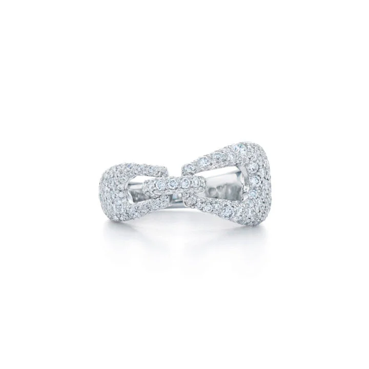 custom gold name necklace Link Ring with Pavé Diamonds