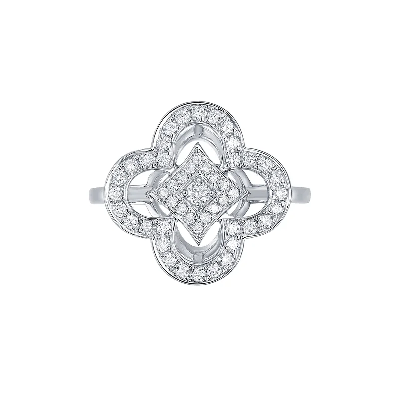 bold statement cuff bracelet Lab Grown Diamond 0.44ctw Round Floral Ring R-01943WHT