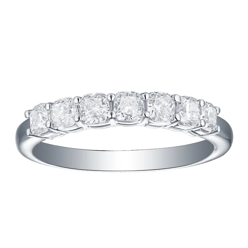personalized couples necklace gold Smiling Rocks Lab Grown Diamond Cushion Half Eternity Band (1 ctw) - SRR-01786WHT