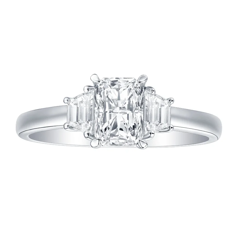 minimalist cubic zirconia earrings Smiling Rocks Lab Grown Diamond Fancy Classic Emerald Three Stone Engagement Ring (3.65 ctw) - SRR-02729WHT