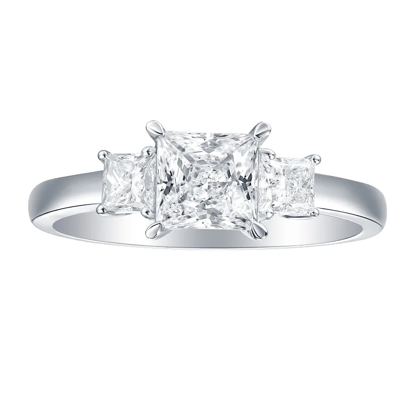vintage floral engagement ring Smiling Rocks Lab Grown Diamond Fancy Classic Princess Three Stone Engagement Ring (3.65 ctw) - SRR-02730WHT