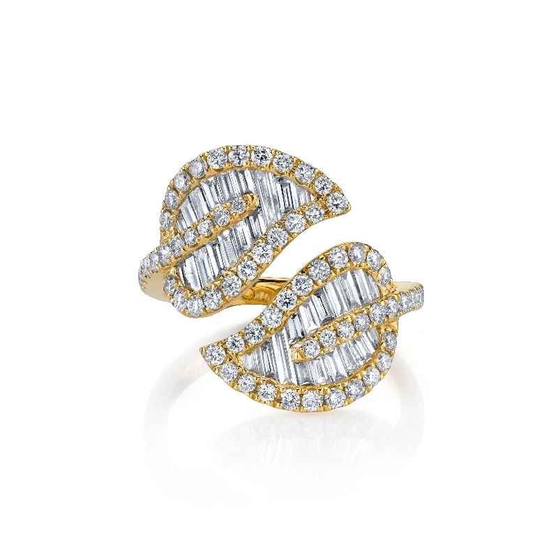 classic diamond hoop earrings Large Leaf Diamond Ring
