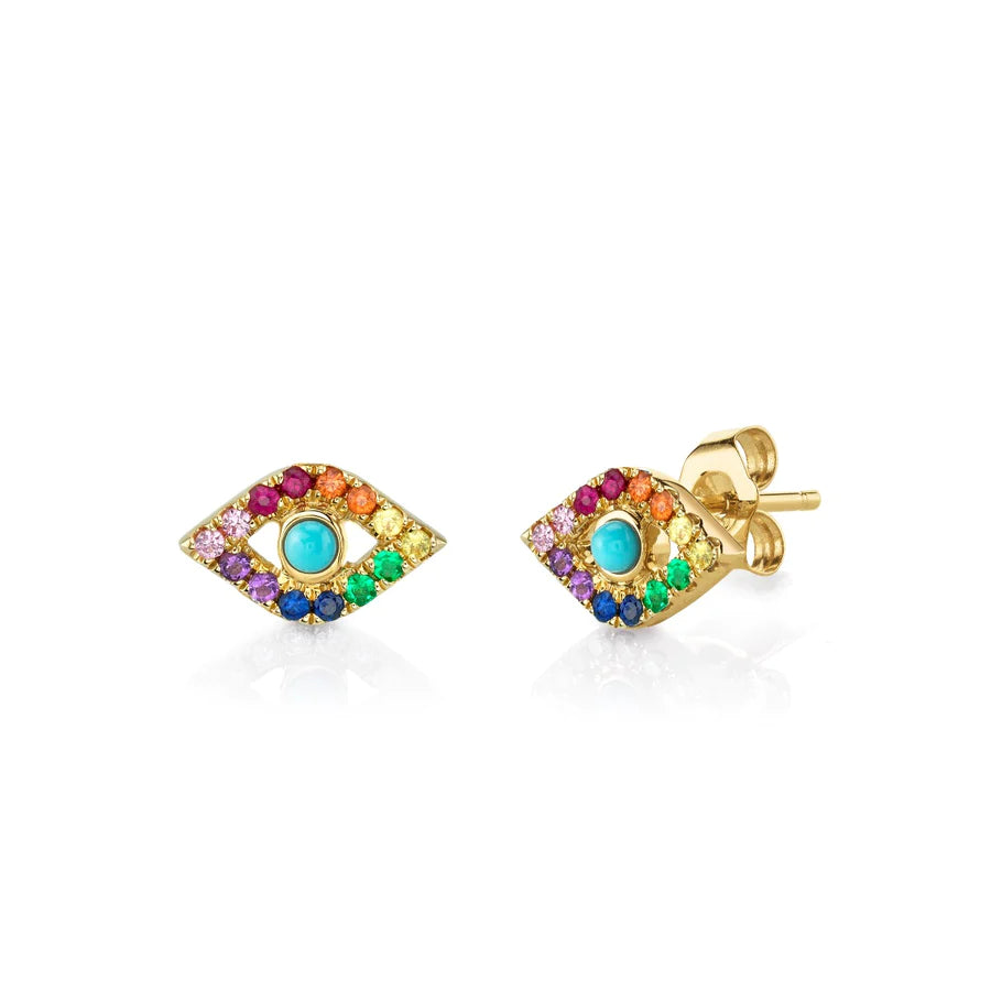 emerald-cut engagement ring halo Large Rainbow Evil Eye Studs