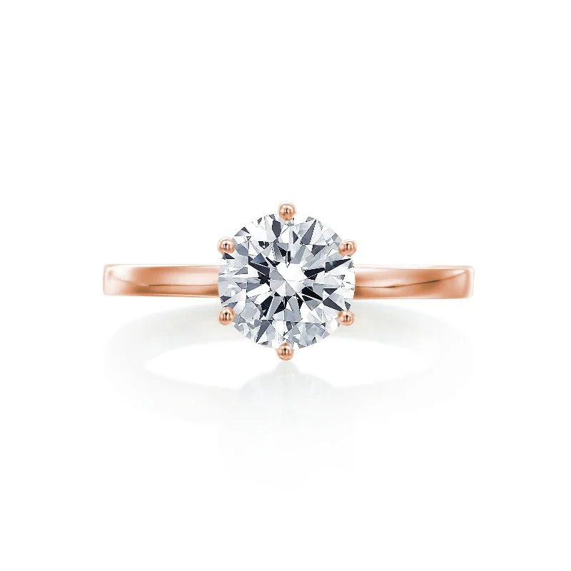 rose gold cartilage barbell River North 6 Prong Round Solitaire Wedding Ring