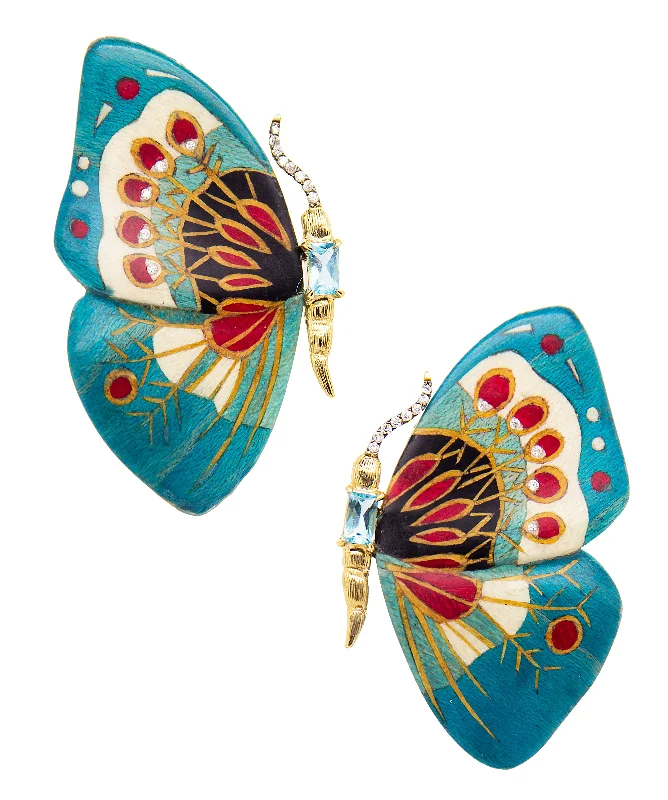 braided wedding ring men Marquetry Butterfly Earrings, Diamond and Apatite