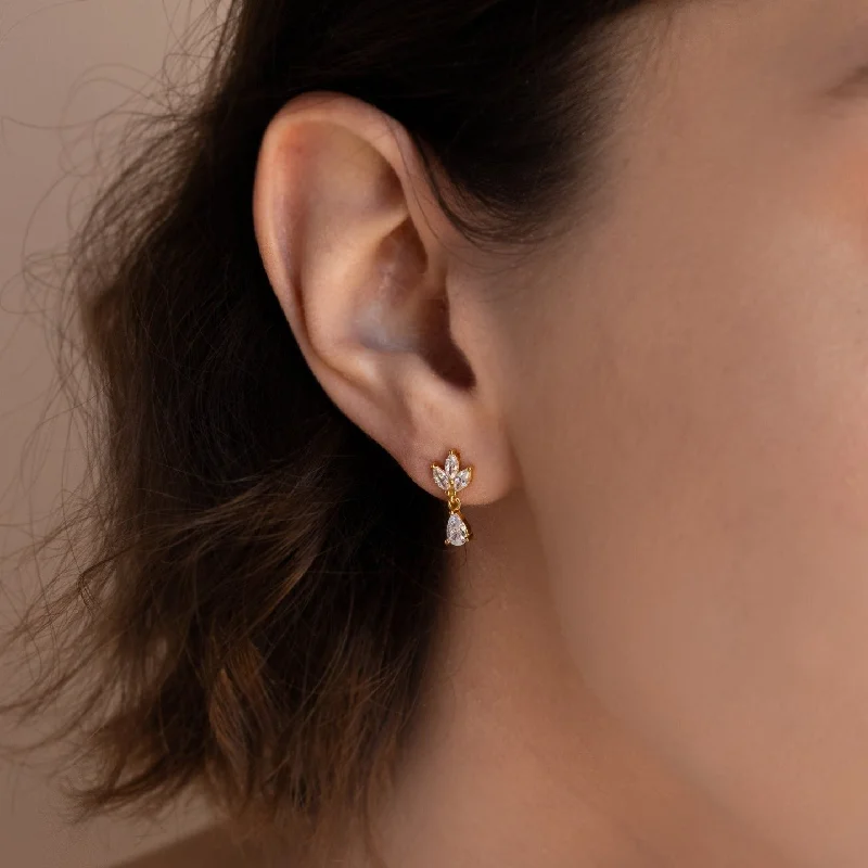geometric diamond earrings gold Marquise Diamond Drop Studs