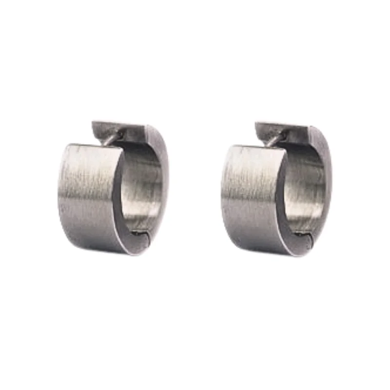 diamond halo stud earrings Medium Stainless Steel Huggie Earrings - "Flat Round Hoops"