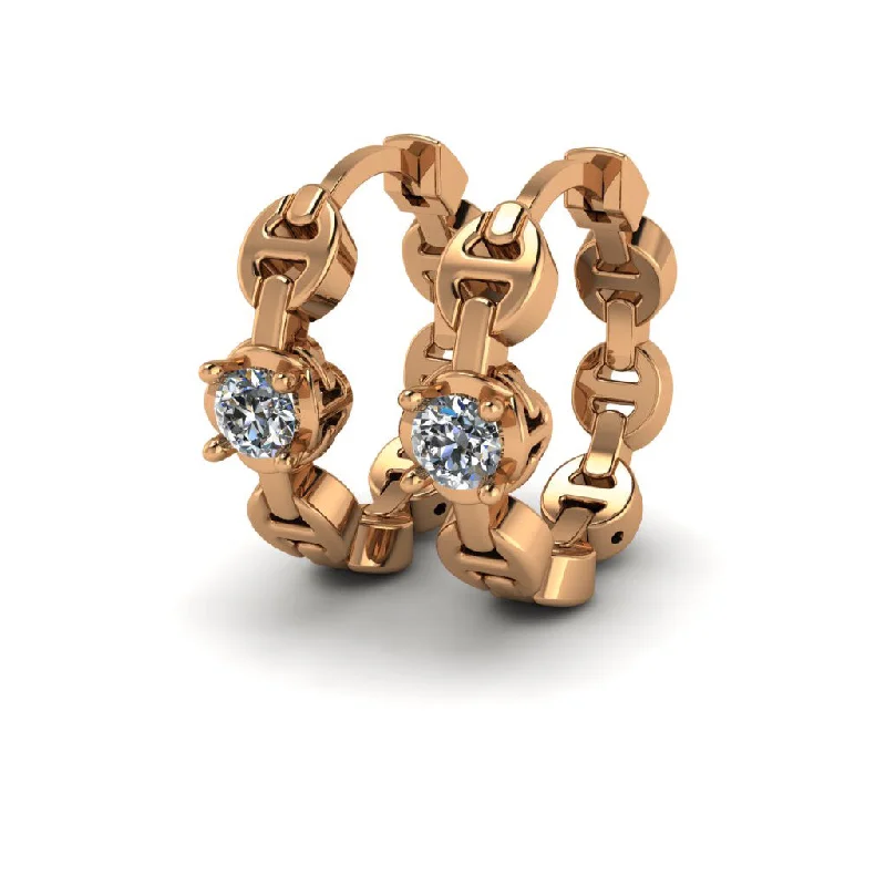 handmade clay bead earrings Micro Tri Link Diamond Huggies, Rose Gold