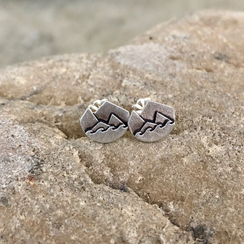 sterling silver charm anklet Mountain and wave stud earrings