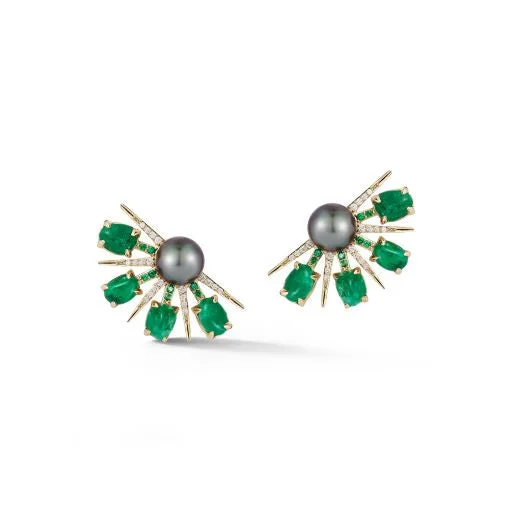 custom nameplate bracelet silver Muzo Emerald, Pearl and Diamond Fan Earrings