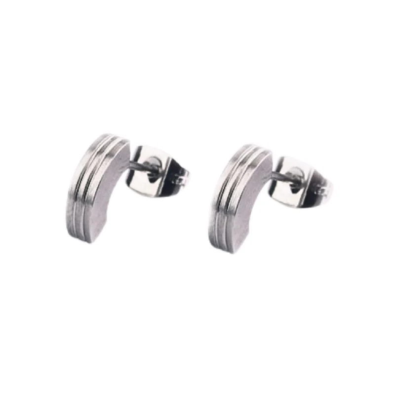 gold choker necklace simple Narrow Edged Stainless Steel Earrings "Small Arc Studs with Grooves"