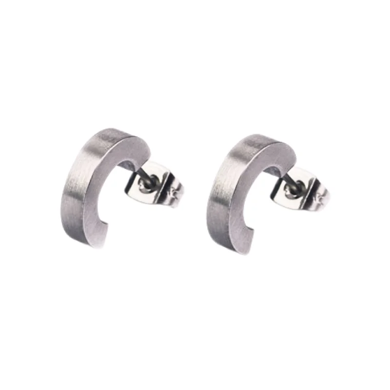 handcrafted gemstone ring women Narrow Edged Stainless Steel Earrings "Semi-Arc Studs"