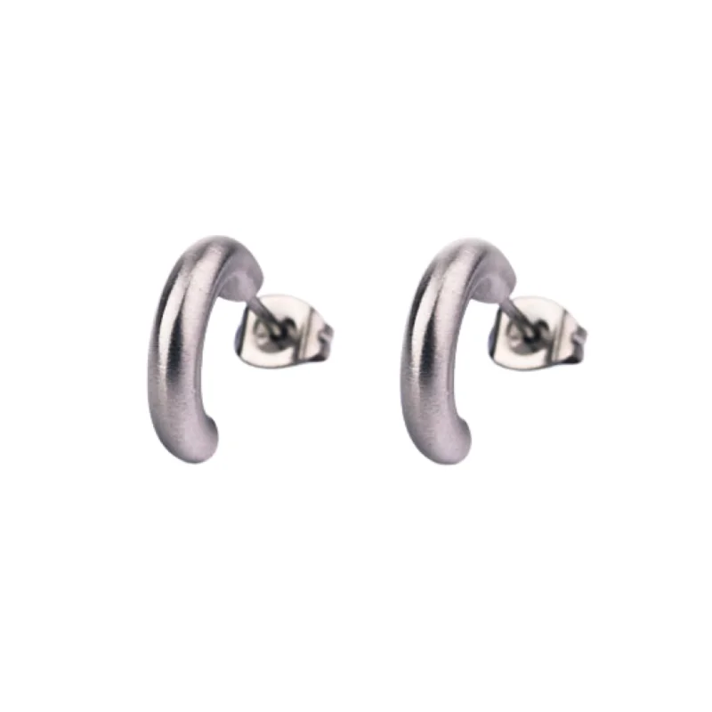 dainty gold chain earrings Narrow Round Stainless Steel Earrings "Semi-Arc Studs"