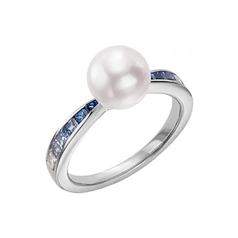 birthstone charm bracelet for mom Ocean Akoya and Blue Sapphire Ring