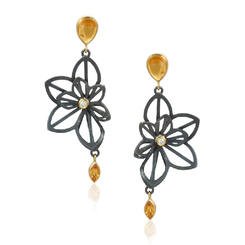 handcrafted sterling silver necklace One-of-a-Kind Citrine and Spessartite Garnet Origami Earrings - "Arrowleaf"
