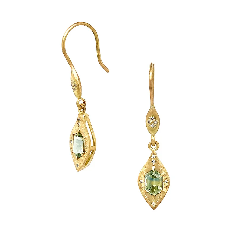 delicate gold band ring One-of-a-Kind Green Montana Sapphire Drop Earrings - "Azalea"