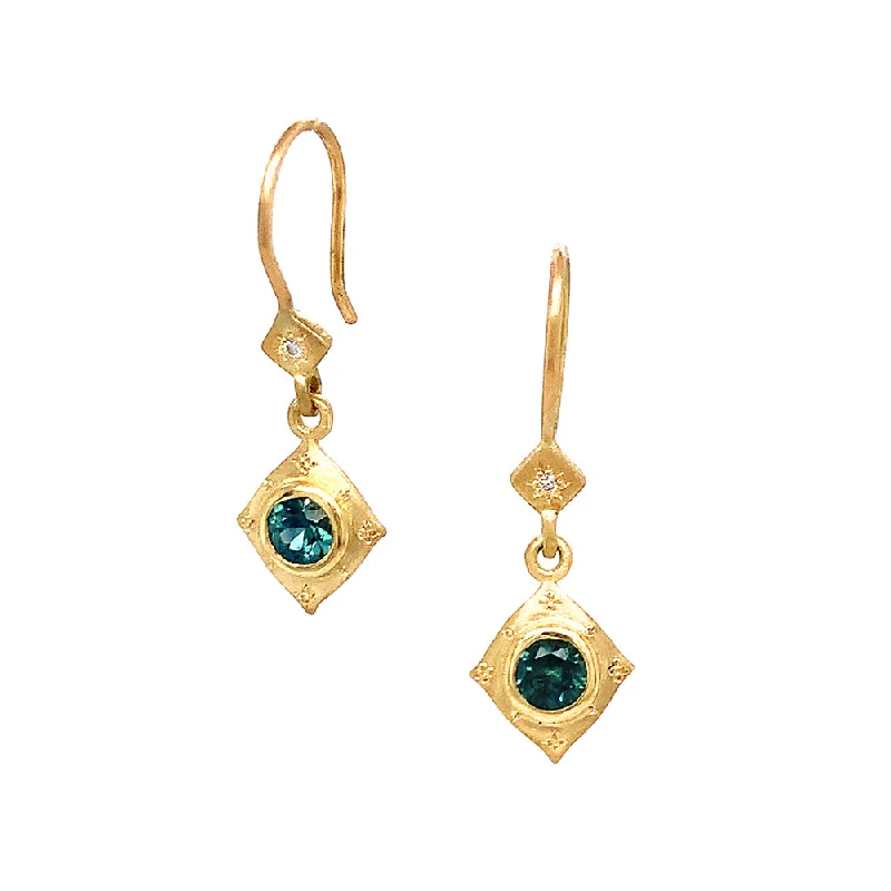 custom name necklace gold One-of-a-Kind Montana Sapphire & Yellow Gold Drop Earrings - "Delia"