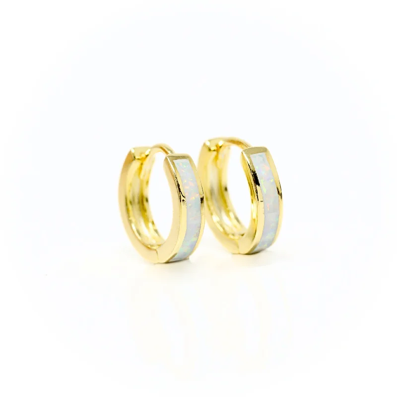 celestial orbit ring set Opal Inlay Huggie Hoop Earrings