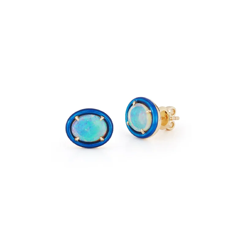 celestial star earrings stud Oval Opal and Blue Enamel Studs