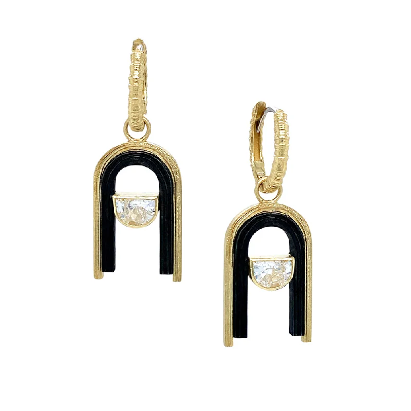boho pearl charm bracelet Oxidized Cobalt Chrome and Gold Diamond Earrings
