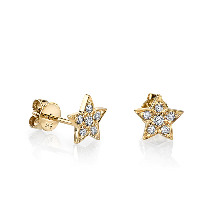 black spinel ring men Yellow Gold Star Studs, Pave Diamond