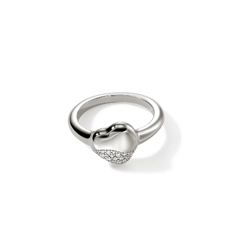 delicate floral wedding band Pebble Heart Ring, Sterling Silver, Diamonds