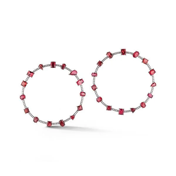 gold plated Cuban link chain Large Pink Tourmaline and Diamond Orbit Earrings