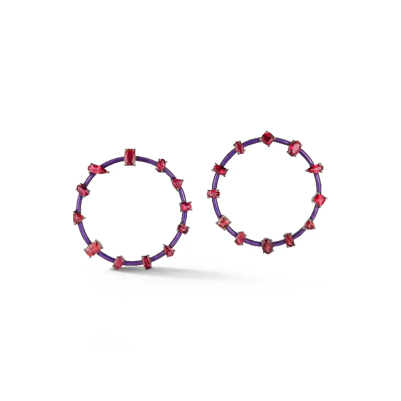 elegant drop earrings wedding Large Pink Tourmaline with Purple Enamel Orbit Earrings