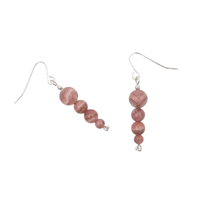 dainty feather charm necklace Rhodochrosite Stacked Pendulums