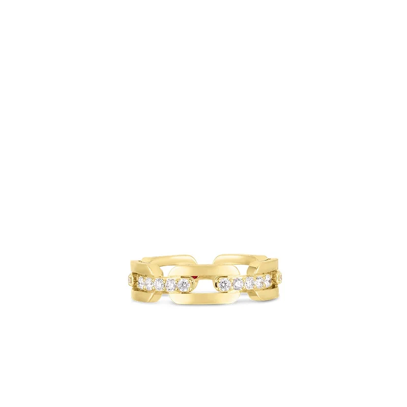 modern geometric silver ring 18K Yellow Gold Navarra Hard Chain Link Diamond Ring