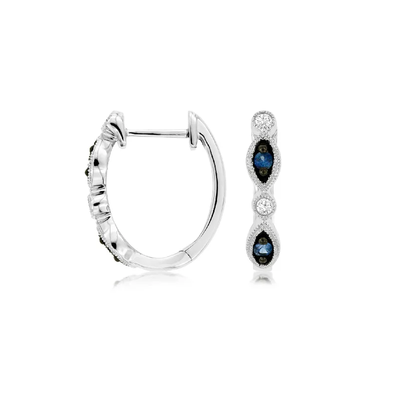 gold and turquoise statement ring Sapphire & Diamond Marquise Milgrain Hoops