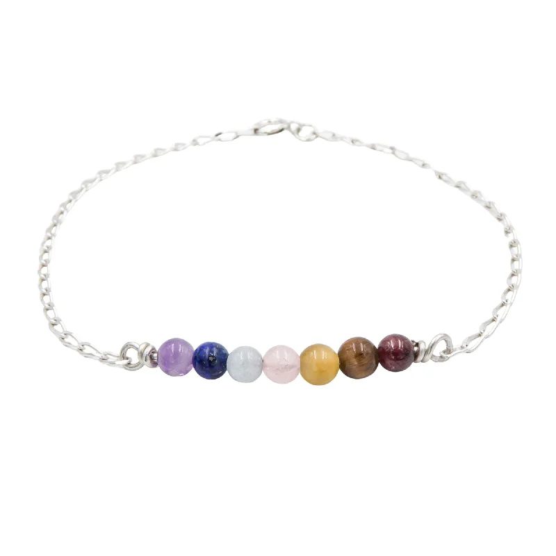 dainty gemstone choker necklace Seven Chakra Stone Sterling Silver Bar Anklet